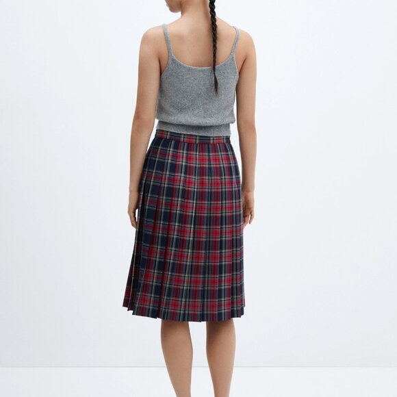 Mango Red Pleated Midi-Skirt Plaid Skirt/NWT/S - Picture 3 of 16